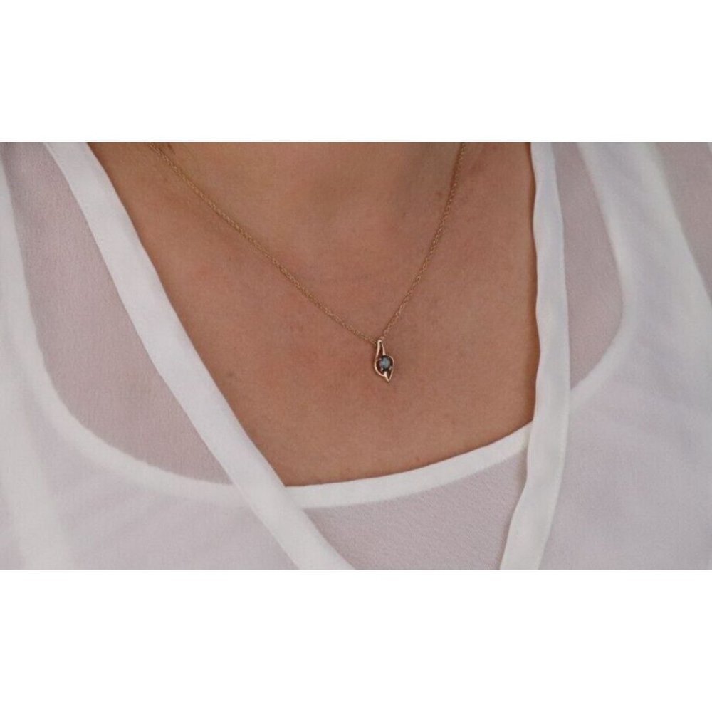 Pendant Only 14k Yellow Gold Natural Blue Topaz and Diamond Pendant - Picture 2 of 5